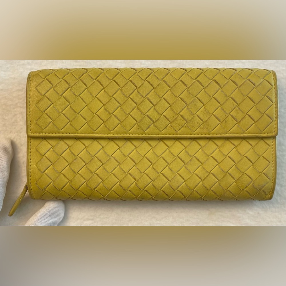 Bottega Veneta Authentic Vintage SunnyYellow Woven Leather Wallet/Cross Body Bag